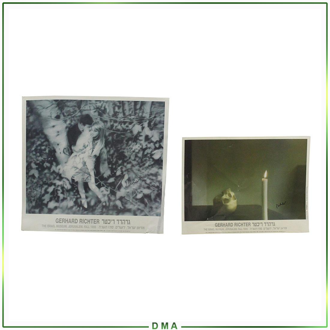 [2] Gerhard Richter Autographed Posters: Gerhard Richter Signed / Autographed Poster: The Israel Museum Fall 1995, Lovers In The Forest IMP 1995. Size: 26.75 in. x 28 3/8 inand Gerhard Richter, Signed / Autographed Poster: The Israel Museum