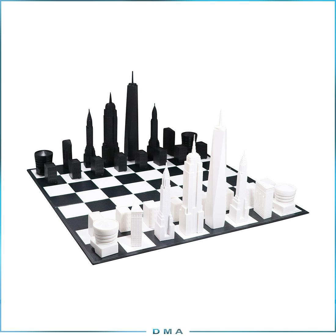 Skyline Chess Set New York City Edition in Box: Skyline Chess Set New York City Edition in Box. Big Appleâ€™s iconic skyline, including Brownstone House, Guggenheim, Flatiron, Chrysler, Empire State Building and One World Trade Tower,. size: 1