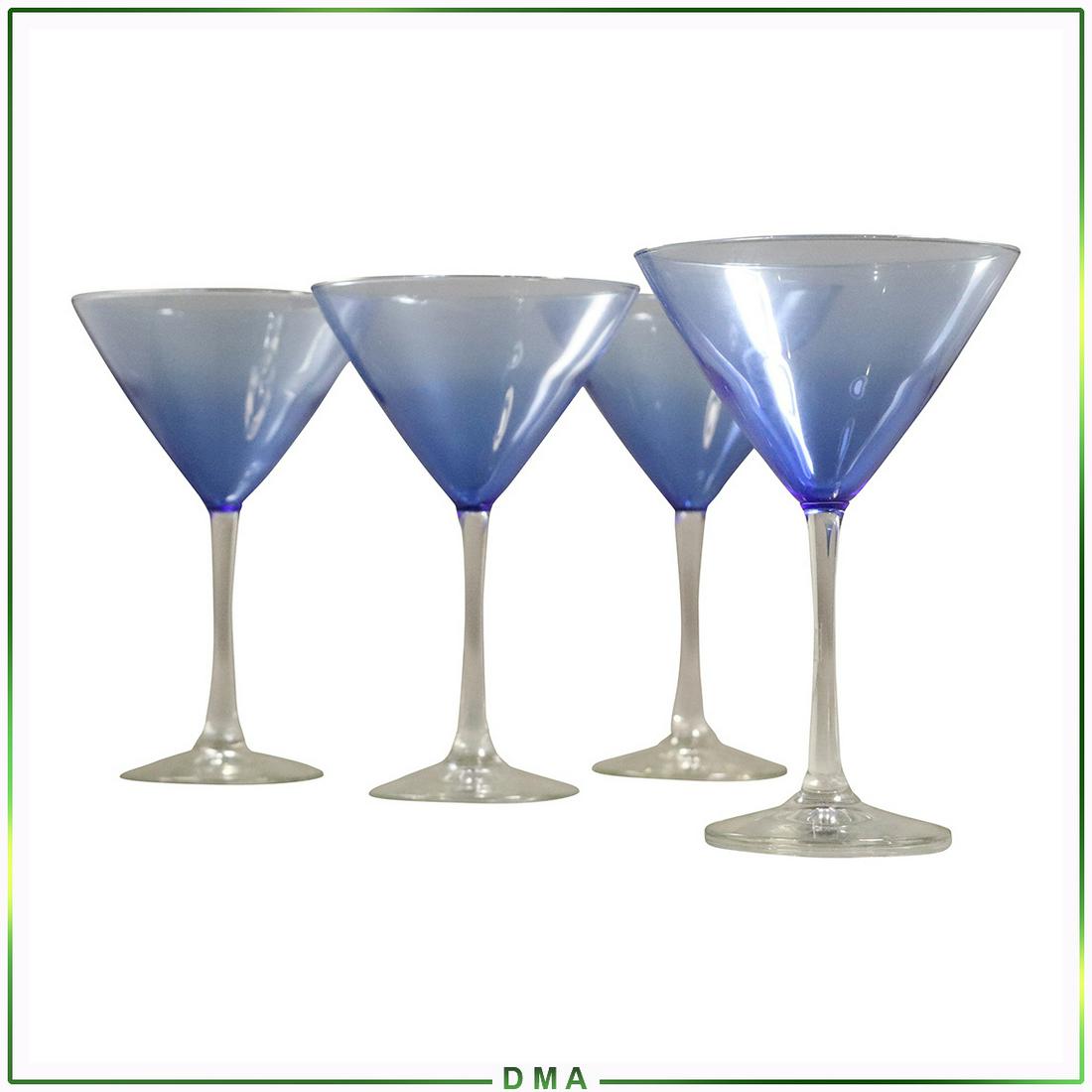 [4] Four Blue Top Martini Glasses: [4] Four Blue Top Martini Glasses; Size: 7.5h x 5w