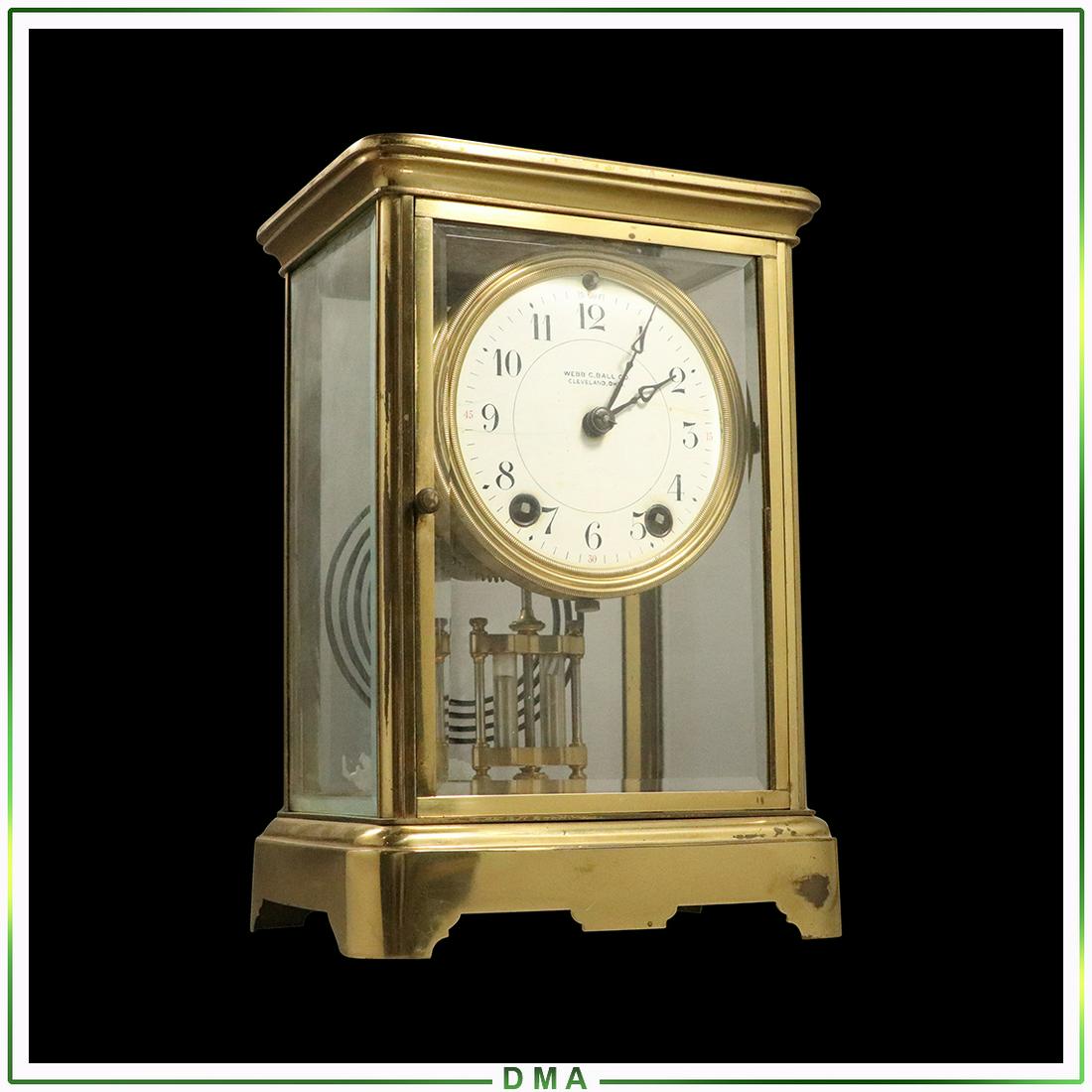 Webb C Ball Co, Cleveland Ohio Crystal Regulator Clock: Webb C Ball Co, Cleveland Ohio Crystal Regulator Clock, Brass Frame. Antique, Original Pendulum. Size: 9.75h x 6.75L x 5.25w