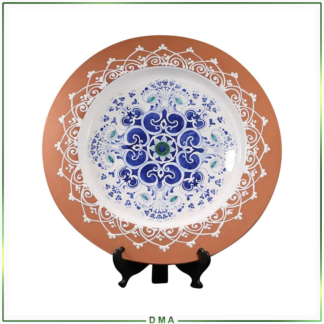 Val Demone Italian Art Pottery Enamel Decorated Charger: Val Demone Italian Art Pottery Enamel Decorated Charger. Size: 16 3/4 diameter