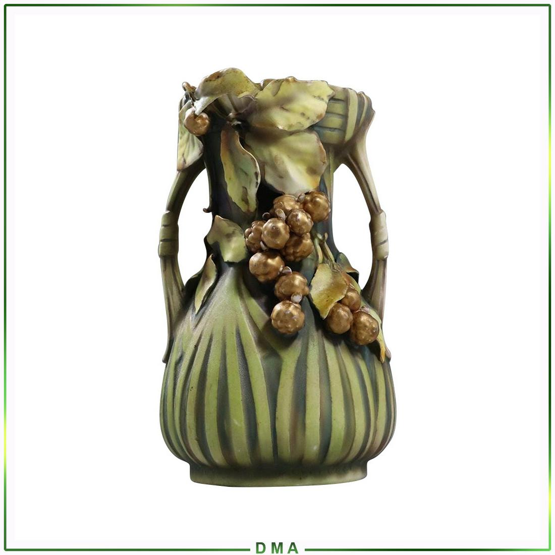 Robert Hanke Austria Art Pottery Vase Cluster Grapes: Robert Hanke Austria Art Pottery Vase Cluster Grapes. Similar to Amphora, Has the RH Austria marking. size: 9.25h x 6w