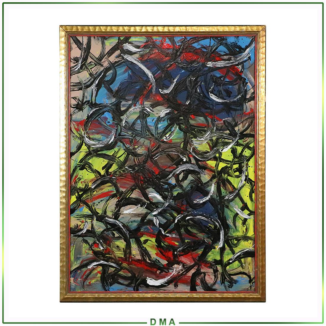 Pulgini, Mid-Century Modern Oil/b Abstract in Swirls: Pulgini, Mid-Century Modern Oil/b Abstract in Swirls. Oil on board painting, Signed on verso, Framed. Popular Philadelphia Area Artist. Top Auction prices recorded for this artist in 2020 is $550, $60