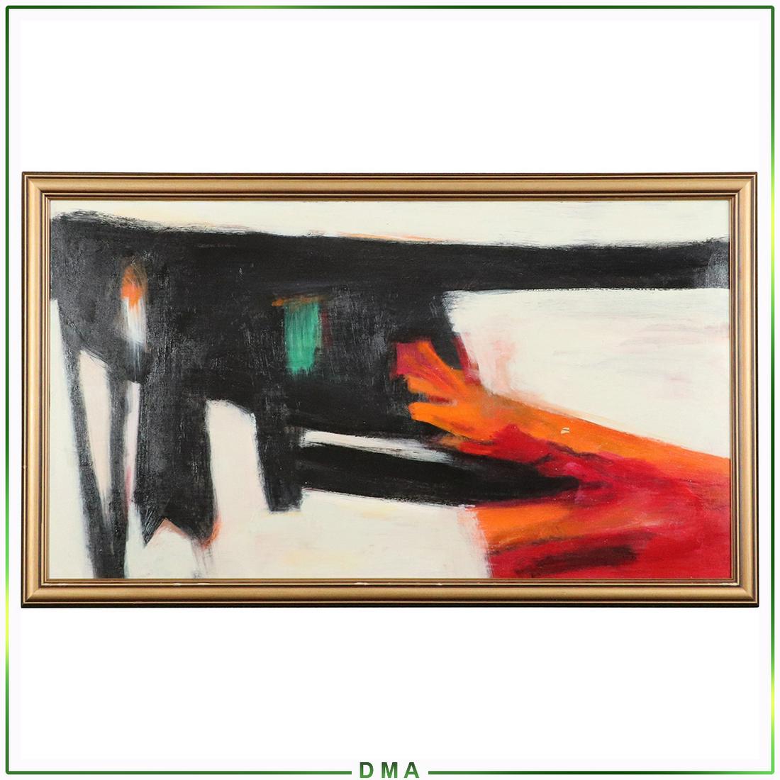 after Franz Kline, Abstract Lines Oil on Board Painting: after Franz Kline, Abstract Lines Oil on Board Painting. Unsigned, Label on verso reads: after Franz Kline. Framed. Size: 17.5x32 image, 19.75x34.25 outside frame