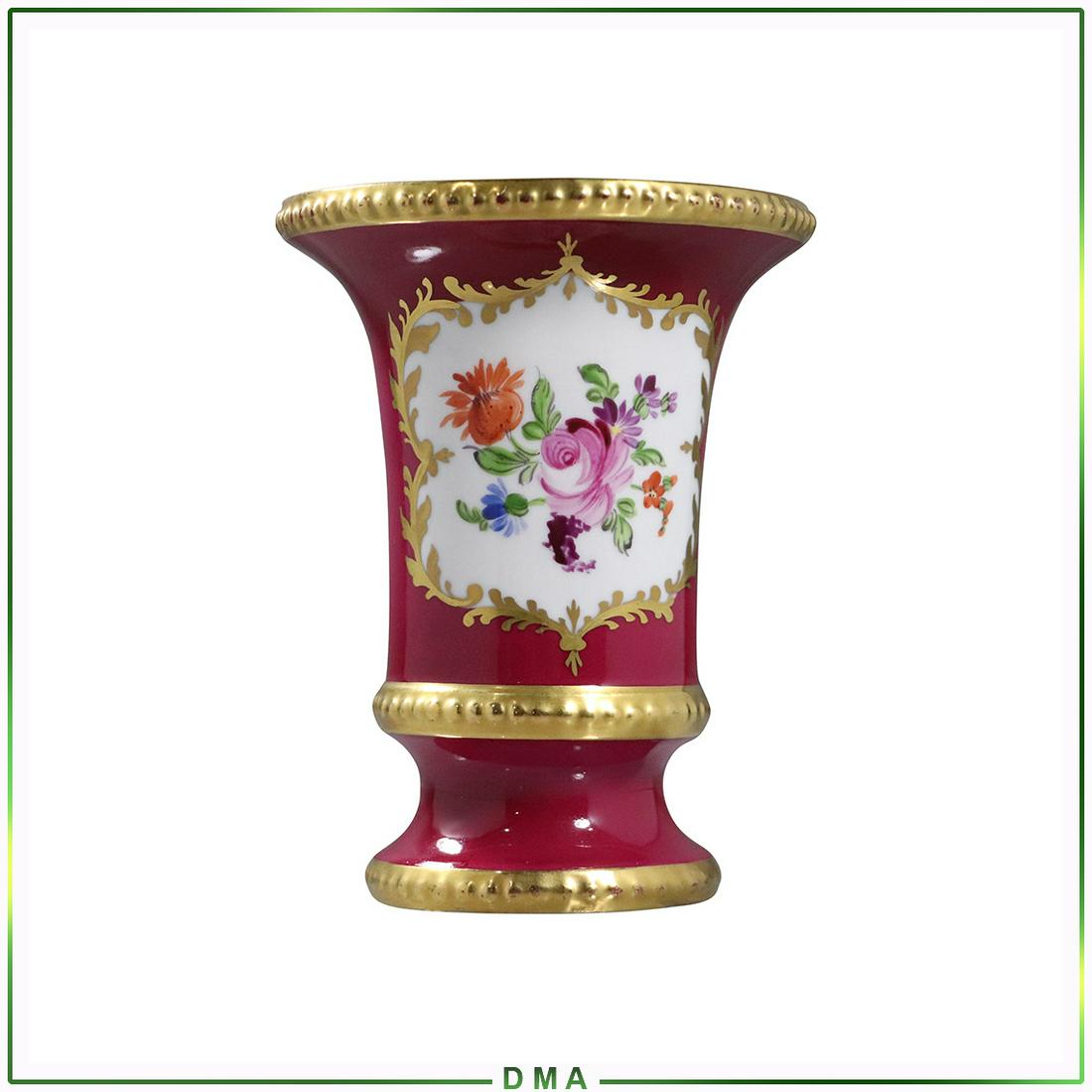 Dresden Porcelain Hand Painted Cabinet Vase / Toothpick: Dresden Porcelain Hand Painted Cabinet Vase / Toothpick holder. Fine quality. Marked on base. Size: 4.75h x 3.5w
