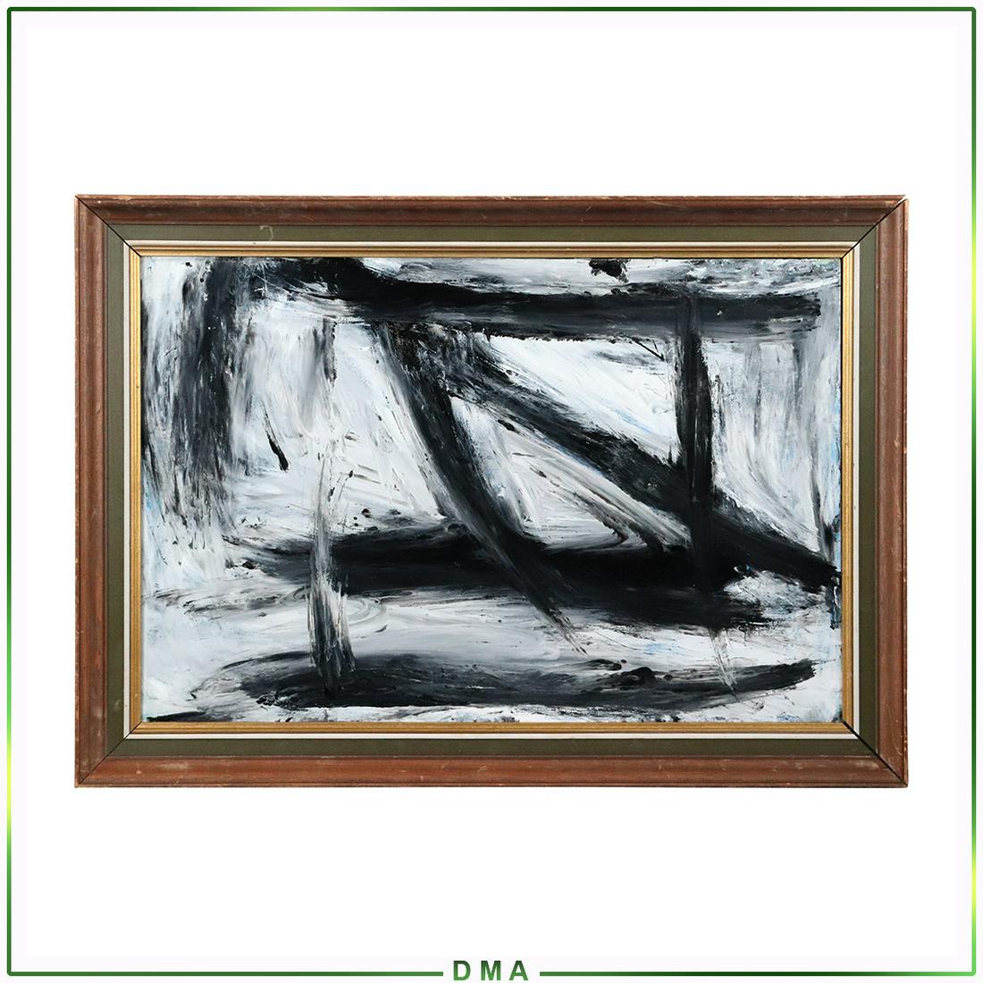 Pulgini after Franz Kline, Oil/b Black Lines on White: Pulgini after Franz Kline, Oil/b Black Lines on White. Oil on board painting, Signed on Verso. Framed. Strong Image. Popular Philadelphia Area Artist. Top Auction prices recorded for this artist in 20