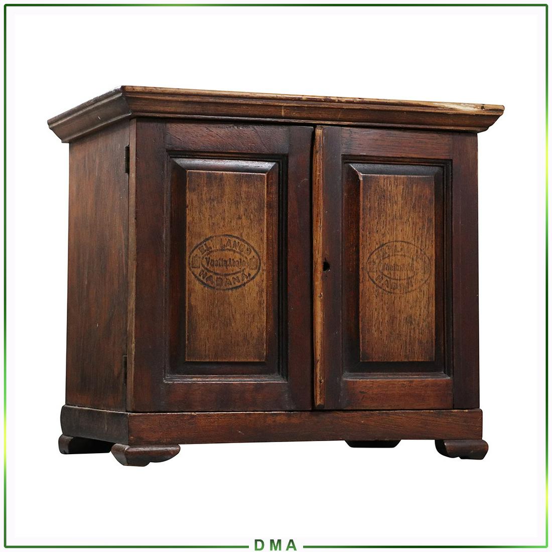 Habana Vintage Wooden 4 Drawer Cigar Cabinet with Doors: Habana Vintage Wooden 4 Drawer Cigar Cabinet with Doors. Impressed advertising on each door. Size: 10x11.5x8.25