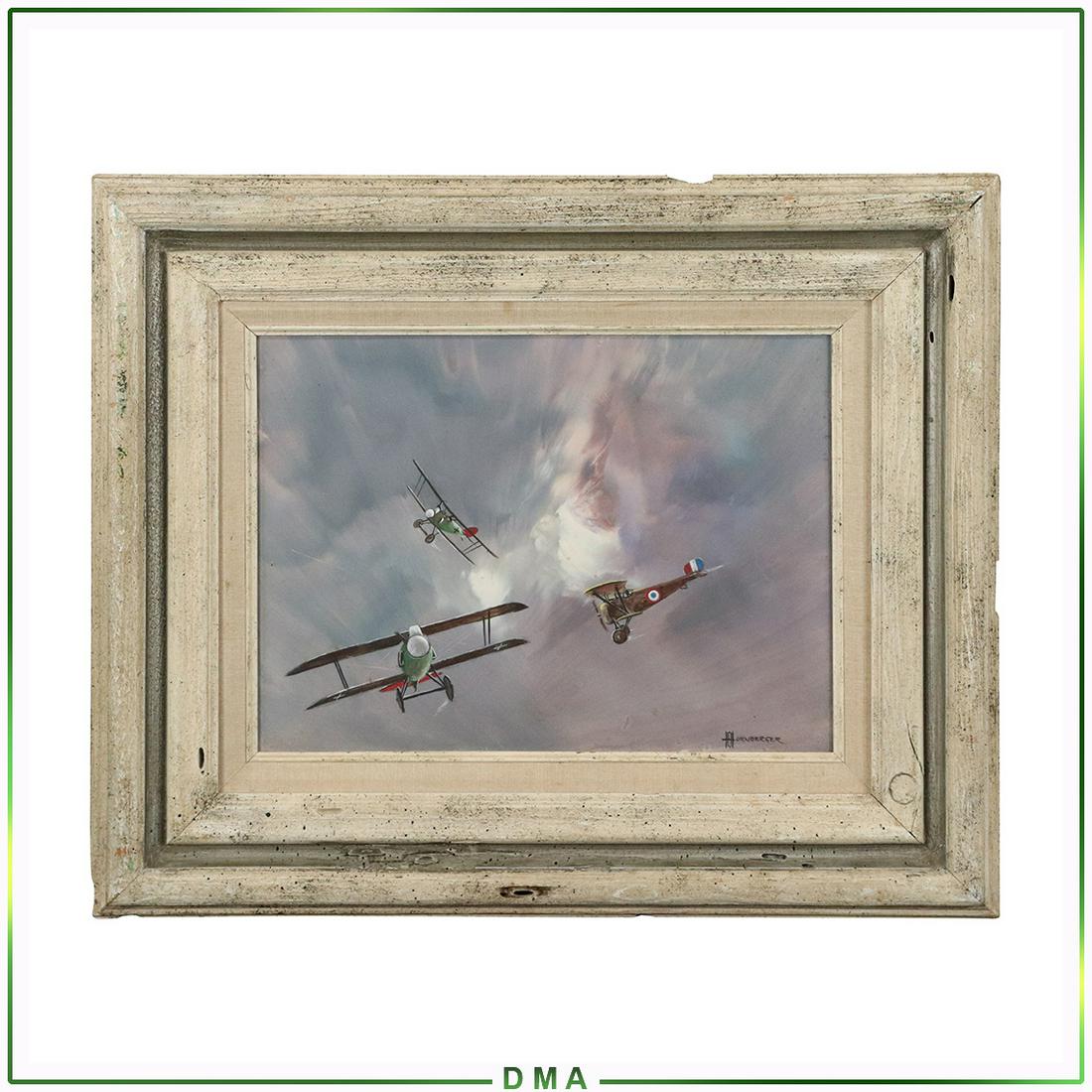 Don Hornberger 1921-2006, Oil/b Fighting WWII Planes: Don Hornberger 1921-2006, Oil/b Fighting WWII Planes, Fine oil on board painting, Signed, Framed. Well listed American Artist. Size: 14x18 image, 20.5x24.5 outside frame. ASKart: Don Hornberger (1921 