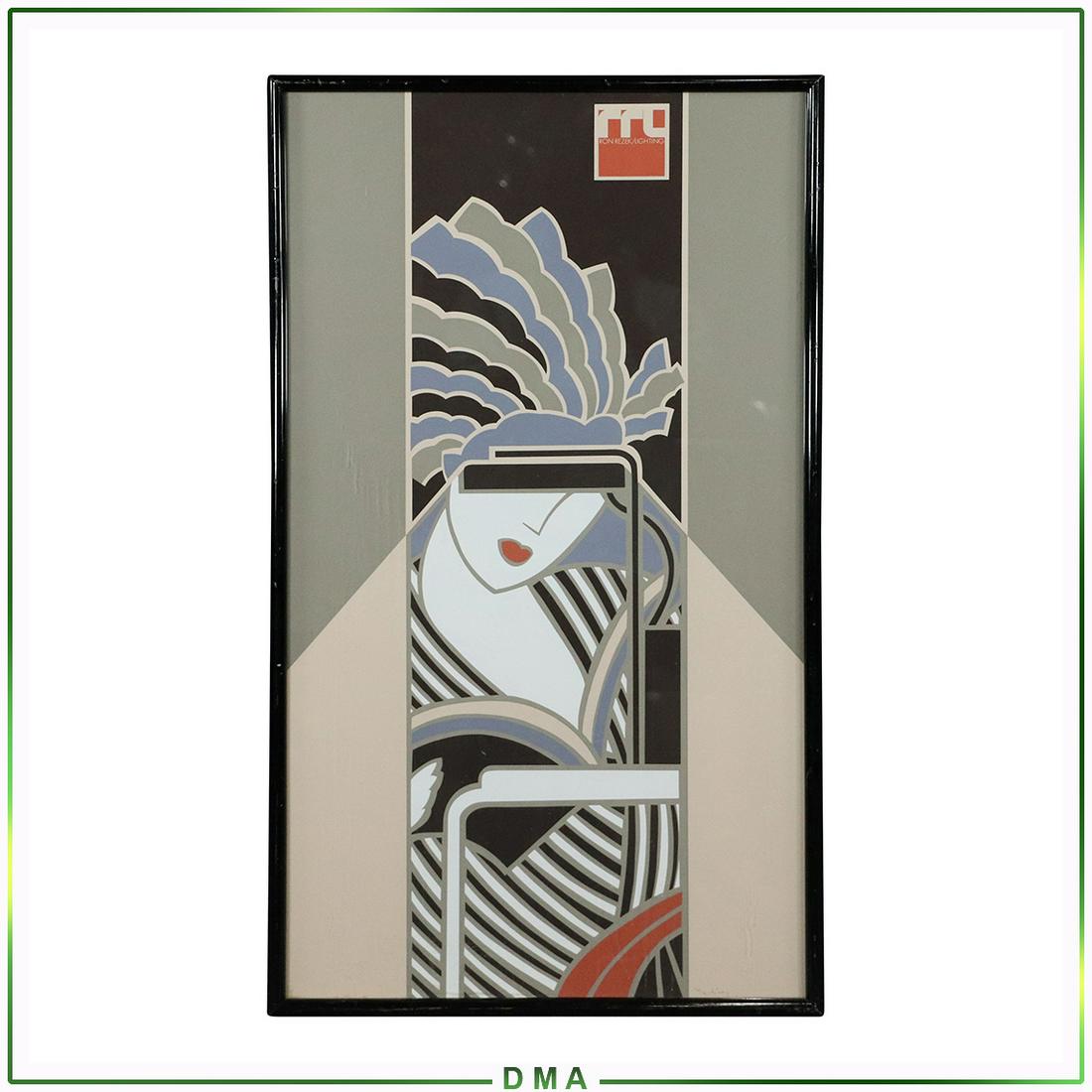 Ron Rezek Lighting Art Deco Poster Signed Martinez: Ron Rezek Lighting Art Deco Poster Signed Martinez. Original framing. Size: 34.5x10.5 image, 35.75x20.75 outside frame