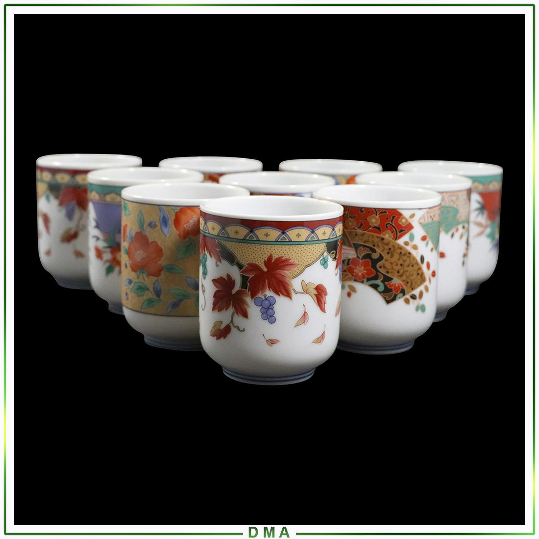 [10] Asian Porcelain Tea Cups, Signed on Bases: [10] Asian Porcelain Tea Cups, Signed on Bases. Size: 3.25h x 2.5w