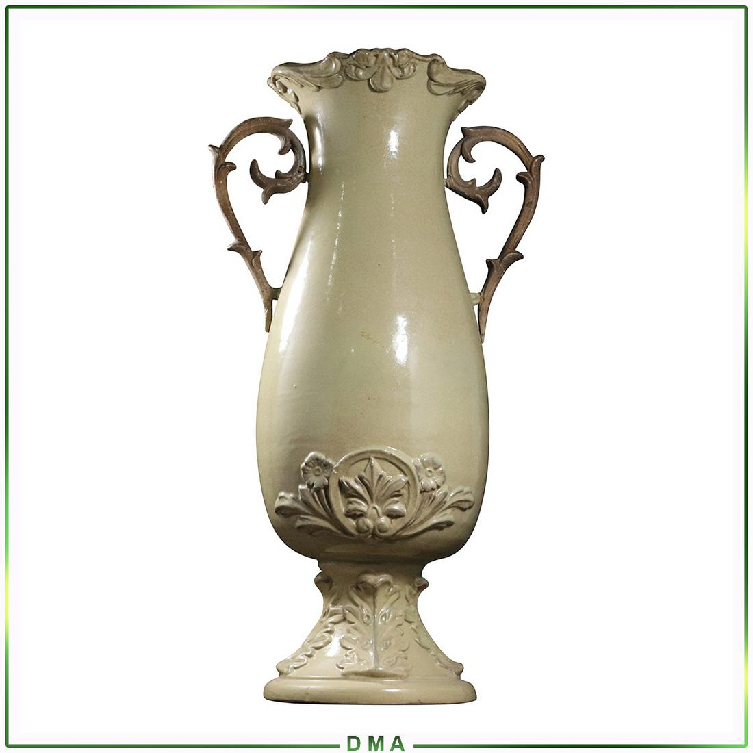 Glazed Redware Tall Handled Vase Imax Philippines: Glazed Redware Tall Handled Vase Imax Philippines. Size: 19.75h x 10w