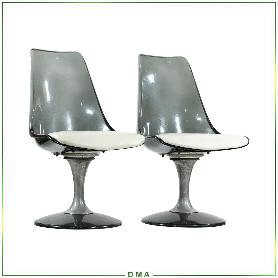 2 Mid Century Modern Chromcraft Smoked Lucite Chairs