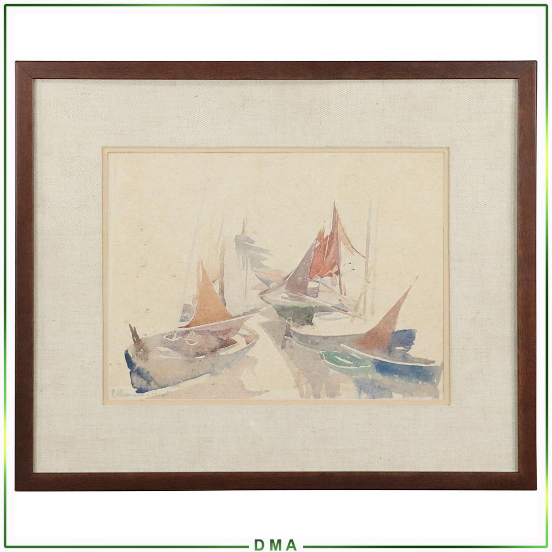 Charles Demuth; 20thC. American Provincetown Watercolor: Charles Demuth; 20thC. American Provincetown Watercolor Signed . Watercolor on paper. Provincetown. Signed lower left and dated 1916; 10.25in. X 14in.(image), 18in. X 21.5in.(outside frame)