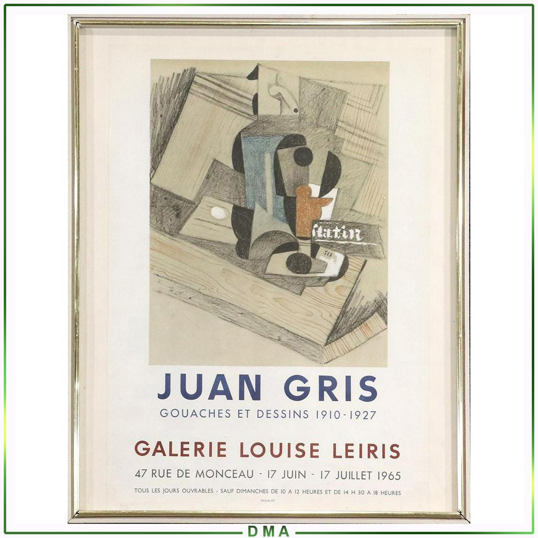 Juan Gris Exhibition Poster 1965 Original Framing: Juan Gris Exhibition Poster 1965 Original Framing. Vintage. size: 26.5x18.5 image, 29x23 outside frame