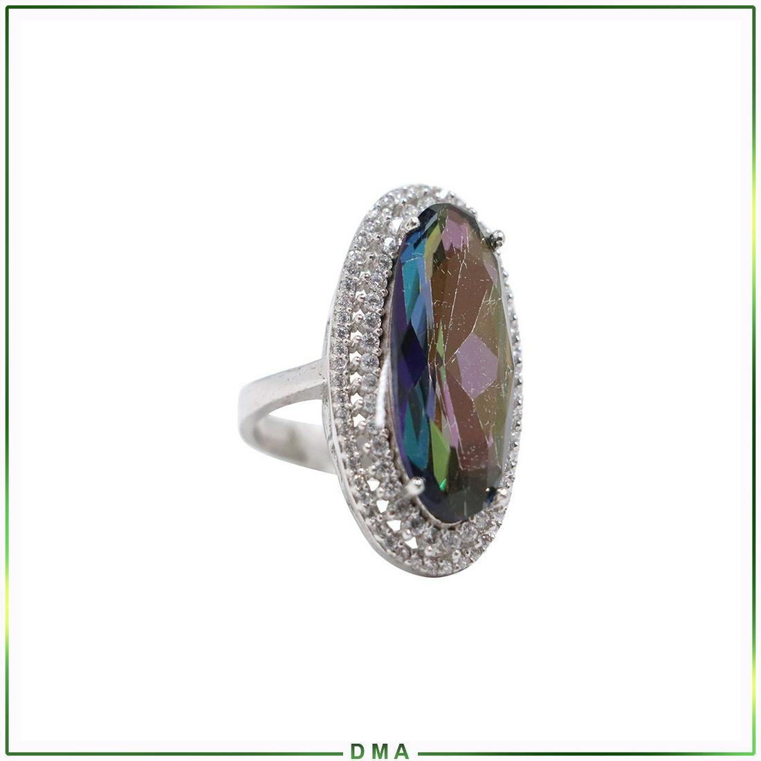 .925 Sterling Silver Alexandrite and CZs Ring Size 8: .925 Sterling Silver Alexandrite Stone surrounded by 2 rows of CZs Ring Size 8 ; Marked: .925 ; size 1 1/4 in. x 5/8 in.