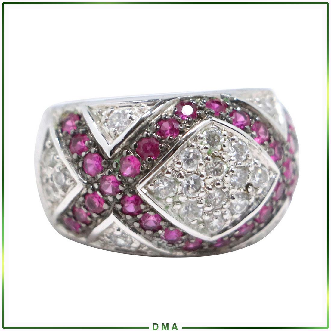 .925 Sterling Silver Fashion Ring CZs Synthetic Rubies: .925 Sterling Silver Fashion Ring CZs Synthetic Rubies. Ring Size 7 ; size 3/4 in. x 1/2 in.