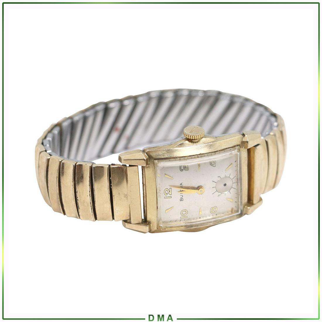 Mens Vintage Bulova Wristwatch 12K GF Band, 10K RG Face: Men's Vintage Bulova Wristwatch 12K GF Band, 10K Rolled Gold Face size 1 1/2 in. x 1 1/4 in.