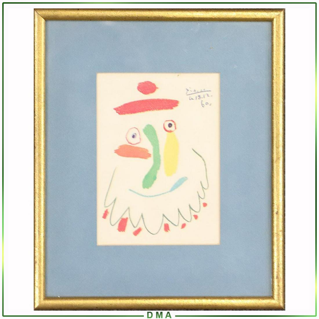 Pablo Picasso, Abstract Face Vintage Lithograph, Framed: Pablo Picasso, Abstract Face Vintage Lithograph, Framed. Signed and dated in plate. size: 6.75x4.75 image, 11.75x9.75 outside frame