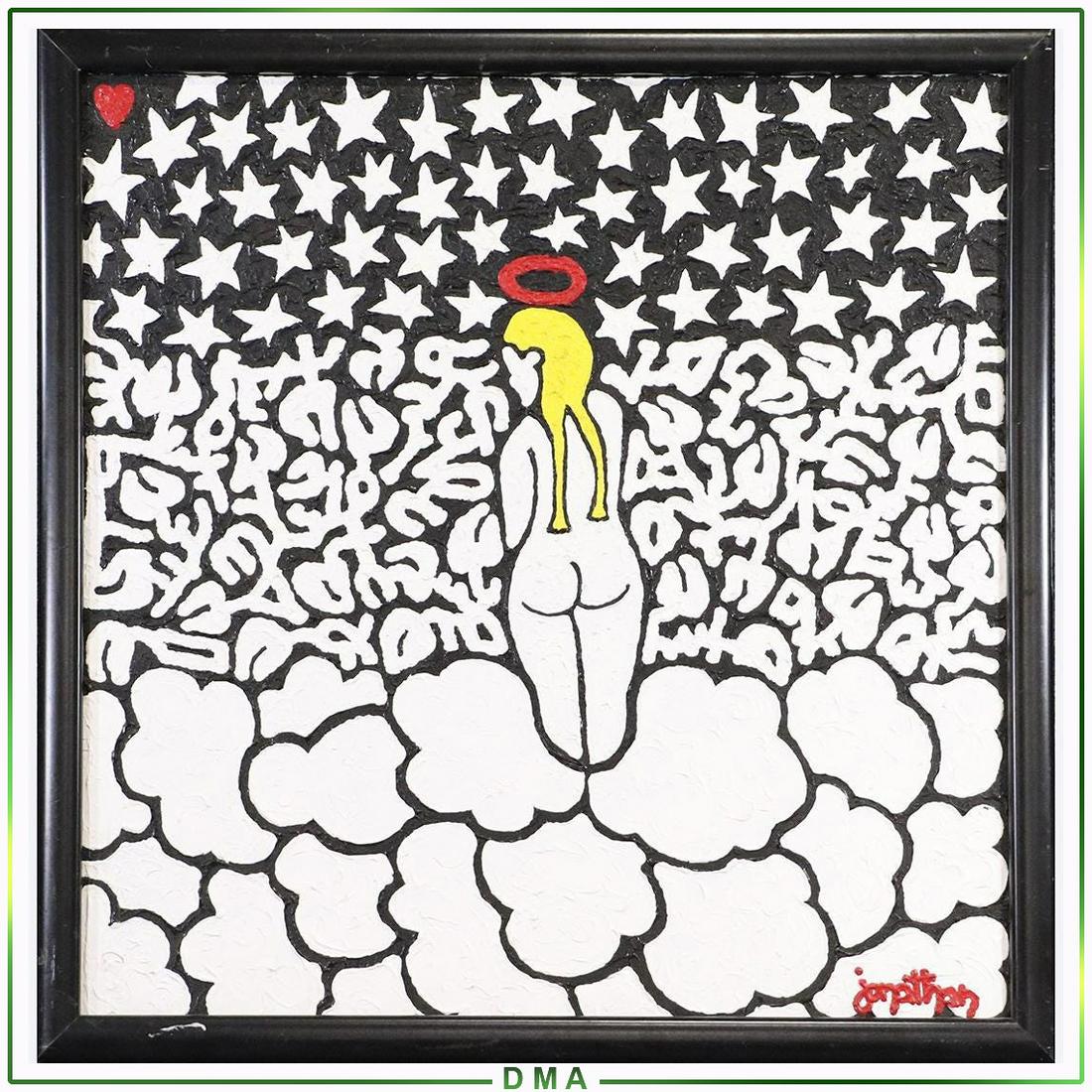 John Fritz, American Pop Art, Angel in Heavenly Clouds: John Fritz, American Pop Art Artist, Angel in White Heavenly Clouds. Oil on canvas painting. Signed on front: Jonathan, Full name on back stretcher: John Fritz. Reported High prices for artist $3170 [