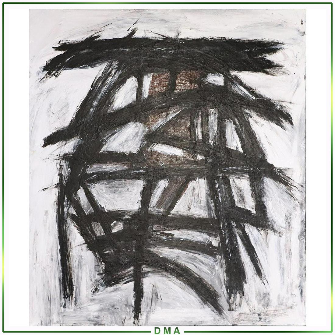 after Franz Kine, Black & White Abstract Oil Painting: after Franz Kine, Black & White Abstract Oil Painting on canvas, unsigned, Abstract Lines, Large size painting. Strong image. size: 48x42