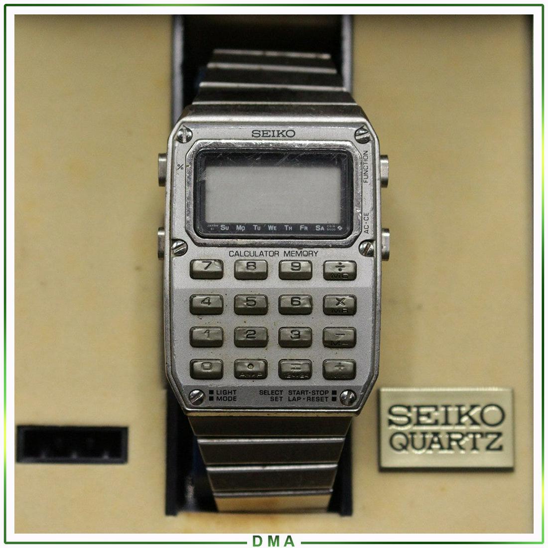 1970s SEIKO Quartz Calculator Wristwatch in Box: 1970s SEIKO Quartz Calculator Wristwatch in Box. Size: box 2.25 in. x 4.5 in.