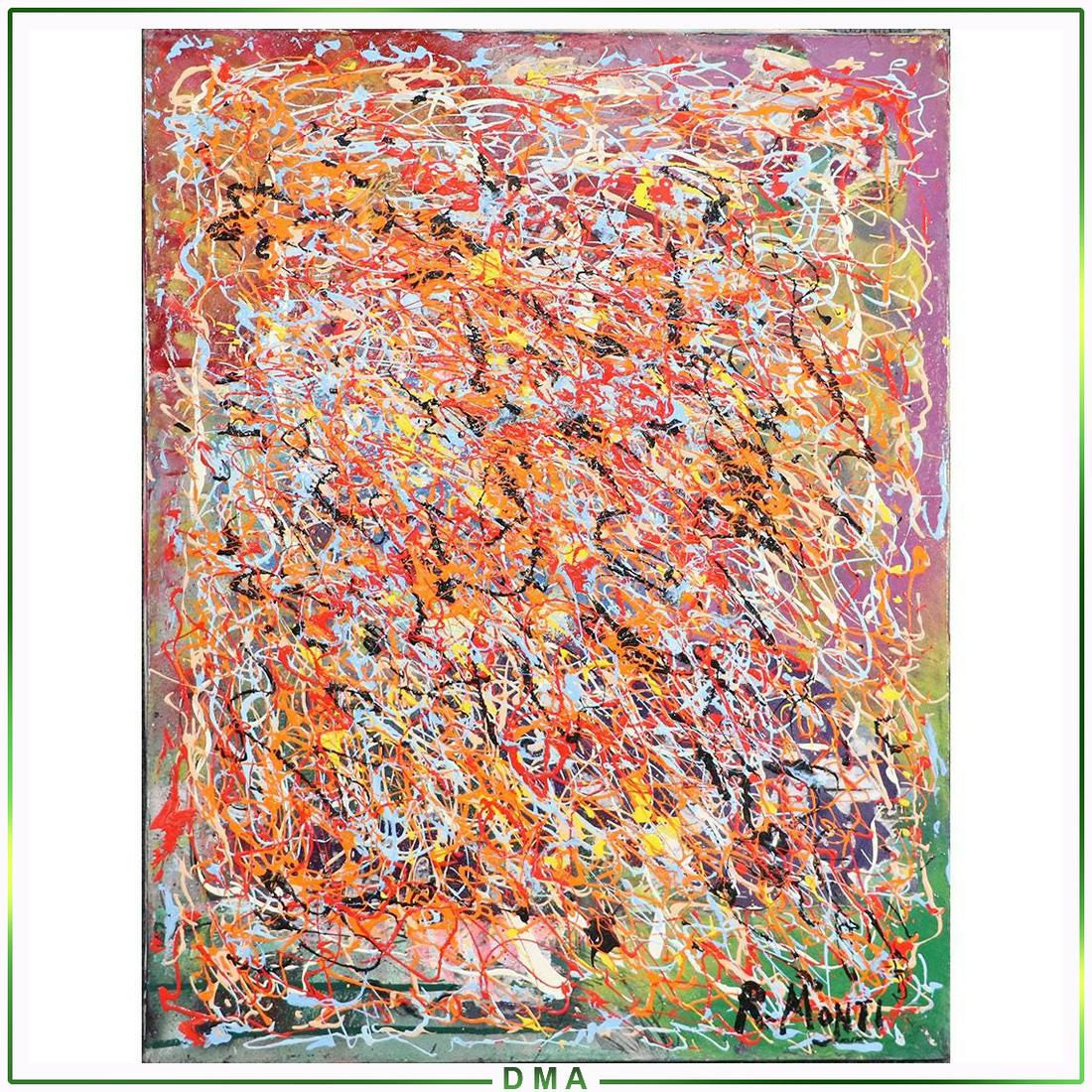 R Monti, Mid-Century Modern Abstract Drip Art Oil/c: R Monti, Mid-Century Modern Abstract Drip Art Oil/c. Oil on canvas painting, Signed. Popular Philadelphia area Artist. Popular Philadelphia Area Artist. Top Auction Prices Recorded for this Artist: $2