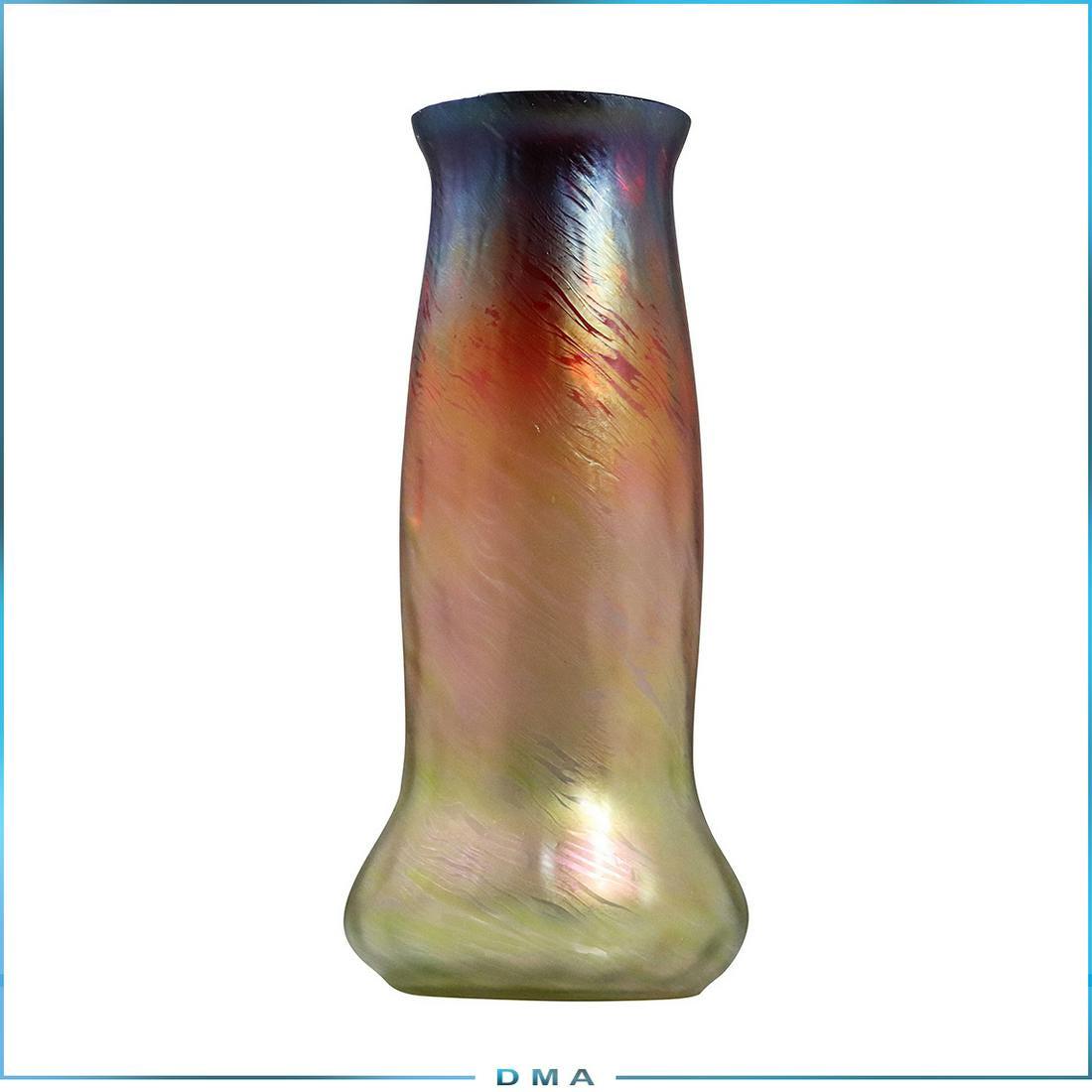 Loetz Tall Art Glass Vase Iridescent Rainbow Colors: Loetz Tall Art Glass Vase Iridescent Rainbow Colors. Antique. size: 10.25 in. height x 4.5 in. wide