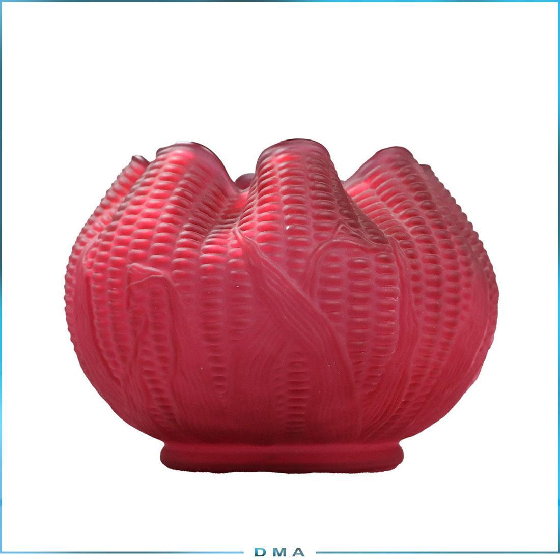 Red Satin Mount Washington Webb Glass Rose Bowl: Red Satin Mount Washington Webb Glass Rose Bowl. size: 5 in. h x 6.5 in. w