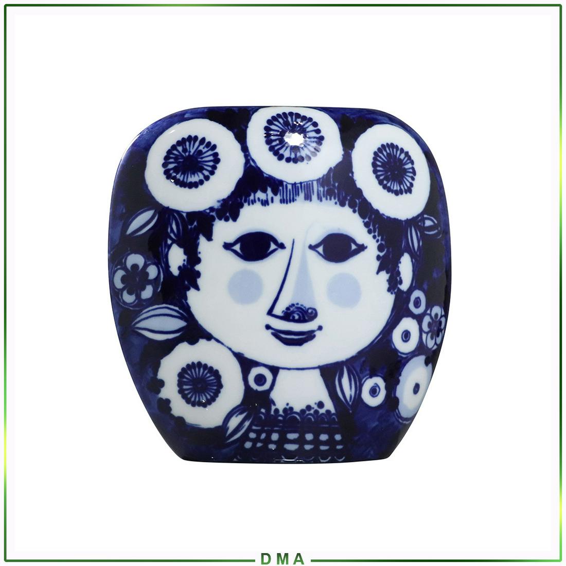 Bjorn Wiinblad Rosenthal Studio Line Portrait Vase: Bjorn Wiinblad Rosenthal Studio Line Portrait Vase, Porcelain, Blue and White. Size: 8.5h x 8w