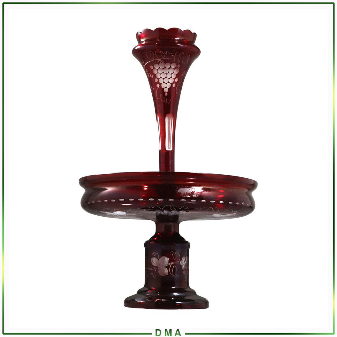 Bohemian Red Cut to Clear Glass Epergne in Two Part: Bohemian Red Cut to Clear Glass Epergne in Two Part. 19th C. Antique. Size: 14.5h x 9.5w