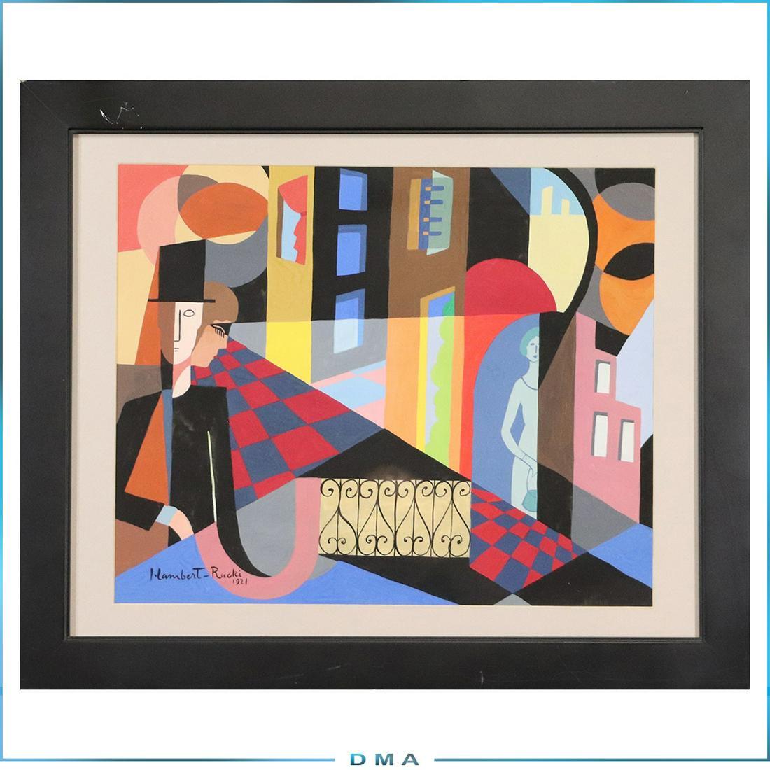 Jean Lambert-Rucki 1921; Gouache, Figures Mod Abstract: Jean Lambert-Rucki 1921; Gouache, Figures Mod Abstract. Signed, gouache painting, framed. size: 13.75x16.75 image, 19x23 outside frame. ASKart: Jean Lambert-Rucki (1888 - 1967) was active/lived in Fra