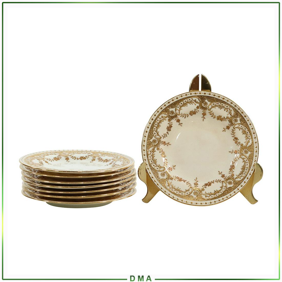 [8] Eight MINTON Porcelain Plates Heavy Gold Decoration: [8] Eight MINTON Porcelain Plates Heavy Gold Decoration. Size: 6 Dia
