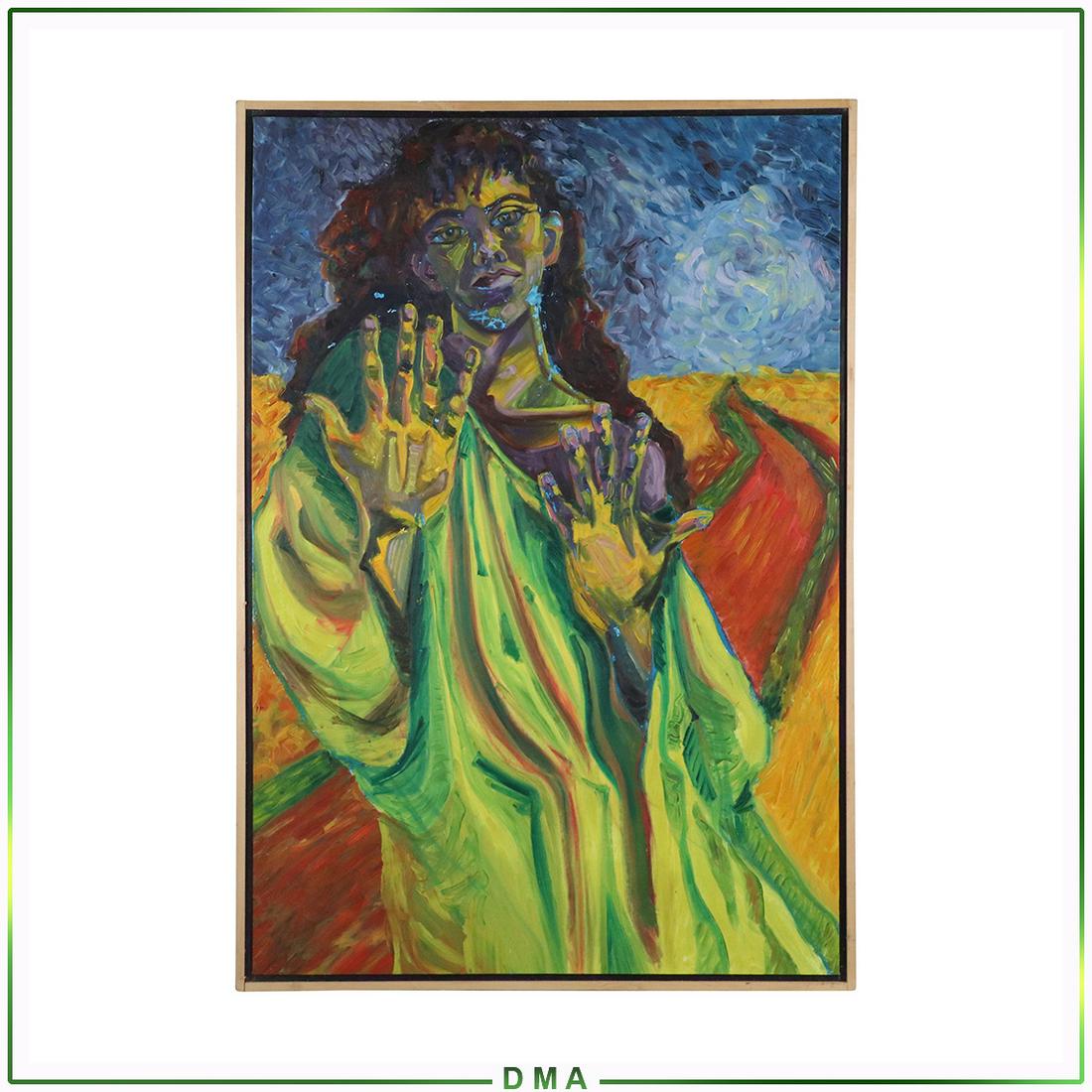 Macabre Figure in Green Cloak Oil on Canvas Painting: Macabre Figure in Green Cloak Oil on Canvas Painting. Large Size. Framed. Size: 50 x 34 With Frame: 52 x 36