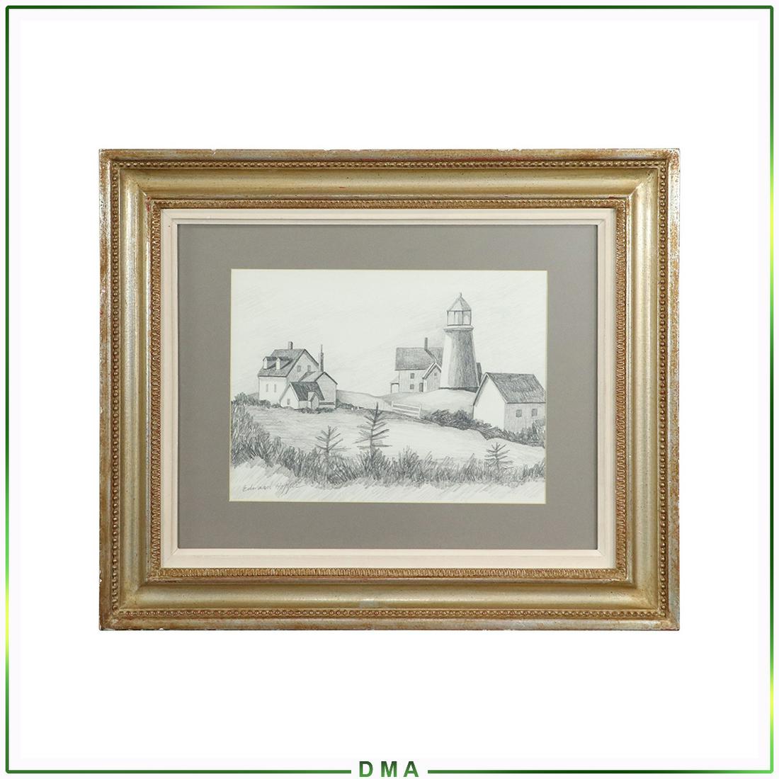 Edward Hopper Pencil Drawing Lighthouse Newcomb Macklin: Edward Hopper Pencil Drawing Lighthouse Newcomb Macklin frame. Came with no history or provenance. Selling as attributed to Edward Hopper. Size: 10x13.5 image, 20.5x24.5 outside frame. ASKart: Edward 