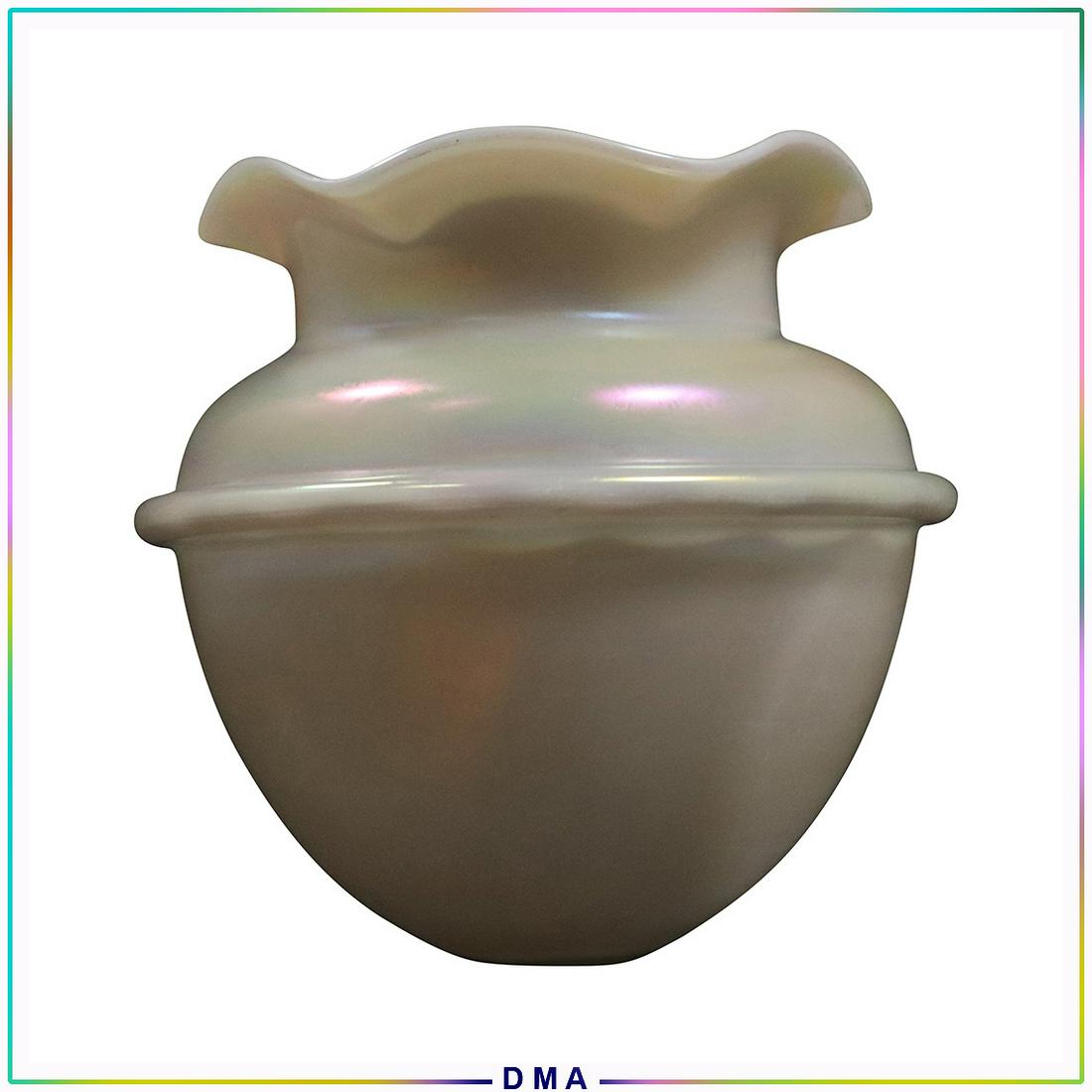 White Iridescent Art Glass Acorn Shaped Plant Pot: White Iridescent Art Glass Acorn Shaped Plant Pot. Rounded bottom, for use as a hanging pot. Vintage. Possibly Steuben art glass. Size: 6h x 6w