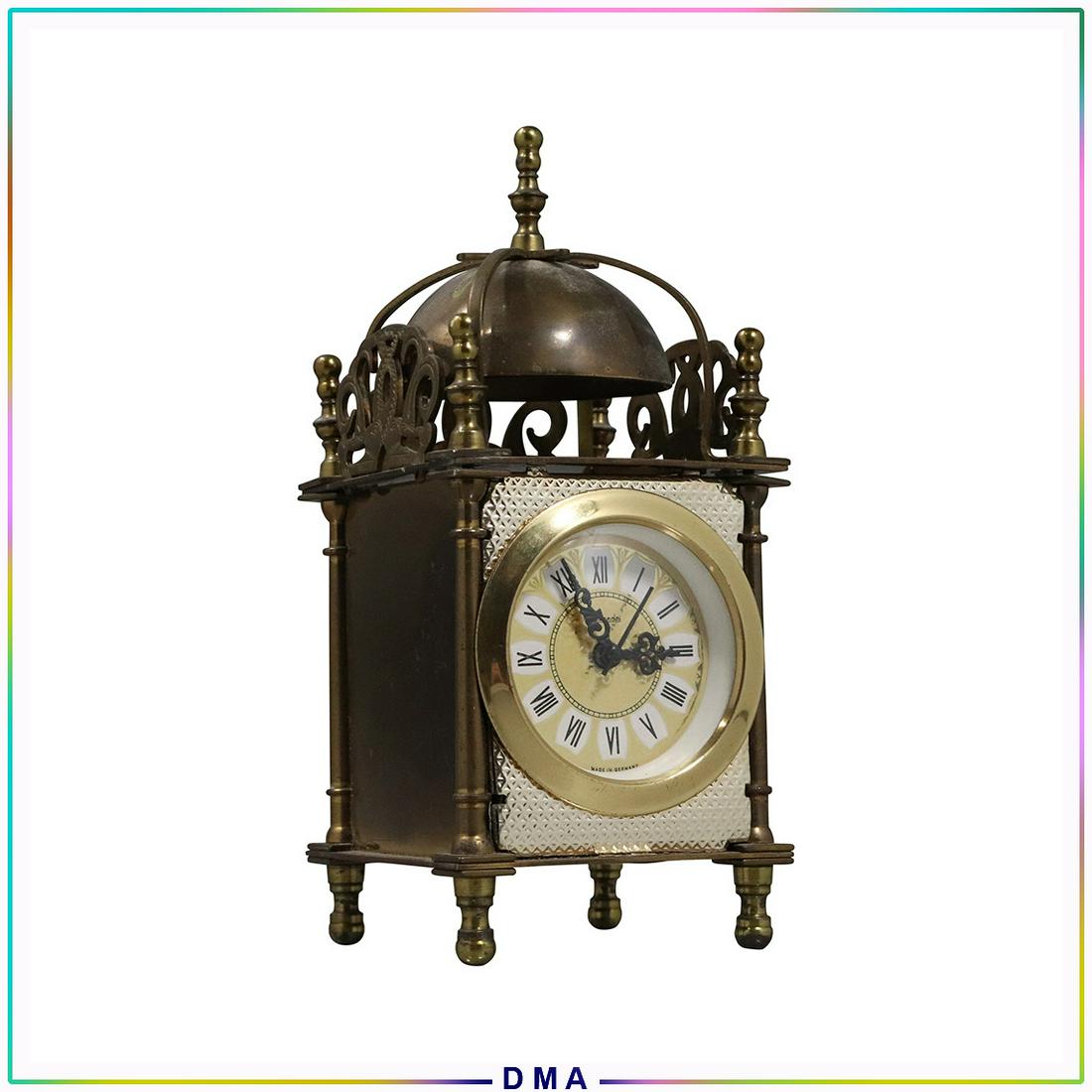 Small German Bell Top Brass Cabinet Clock: Small German Bell Top Brass Cabinet Clock. Size: 7h x 3w