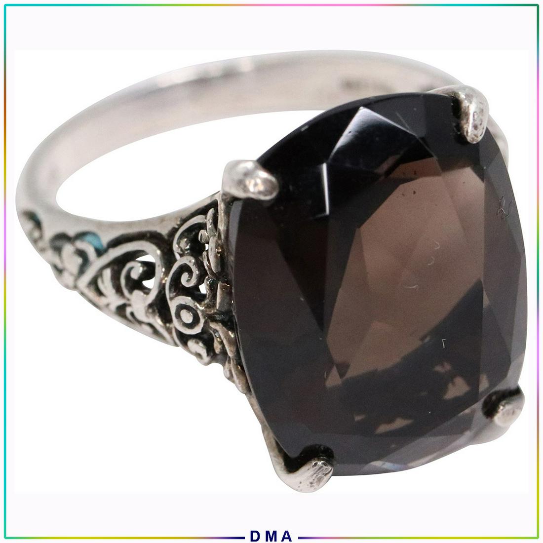 .925 Sterling Silver with Smokey Topaz Ring Size 8: .925 Sterling Silver with Smokey Topaz Ring Size 8 ; Marked: .925 ; Size: 3/4 in. x 5/8 in.
