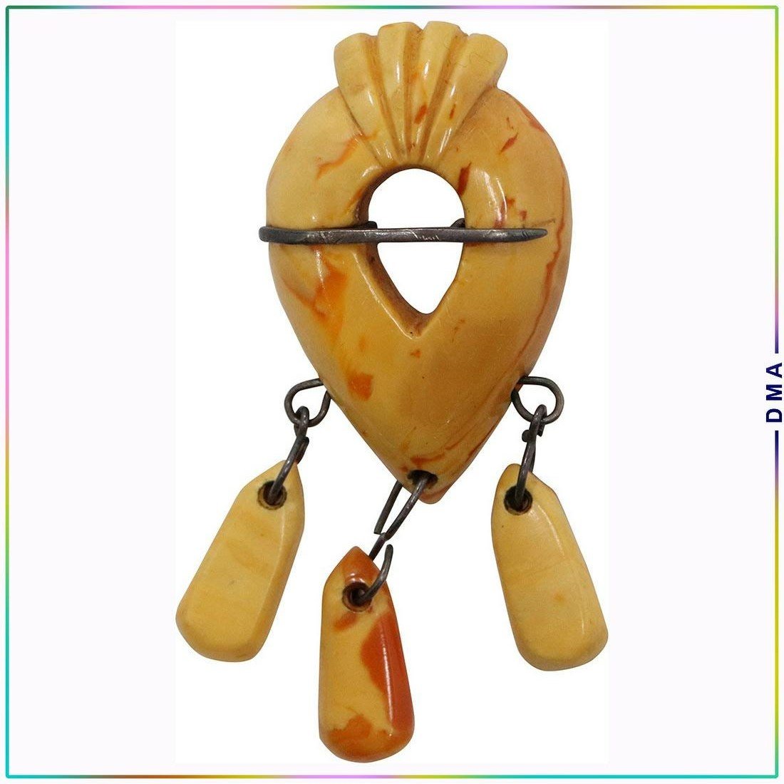 Vintage Bakelite Pin / Brooch with Droplet Beads: Vintage Bakelite Pin / Brooch with Droplet Beads. Size: 2 1/2 in. x 1 in.