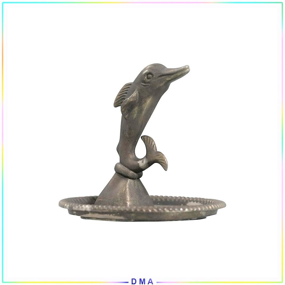 Mid-Century Modern Metal Dolphin Figure Ring Holder: Mid-Century Modern Metal Dolphin Figure Ring Holder. Size: 3h x 3.5w
