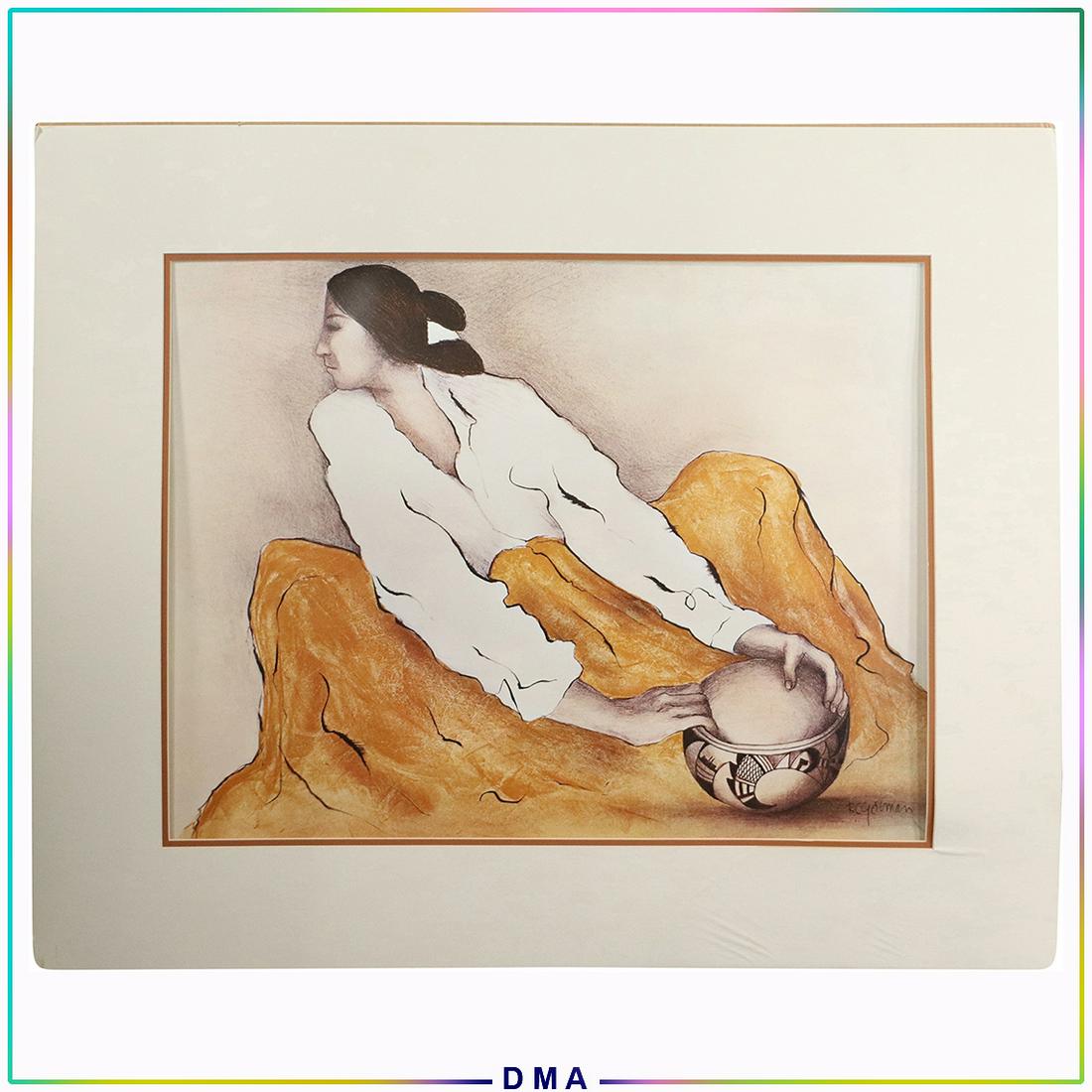 R C Gorman, Arizona, Pottery Keeper Large Lithograph: R C Gorman, Arizona, Pottery Keeper Large Lithograph signed in plate, artist's biography on verso. R.C. Gorman, American artist (born July 26, 1931, Chinle, Ariz. —died Nov. 3, 2005, Albuquerque, N.