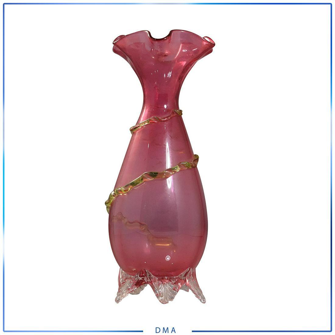 Stevens and Williams Cranberry Glass Vase: Stevens and Williams Cranberry Glass Vase. size: 10h x 4l