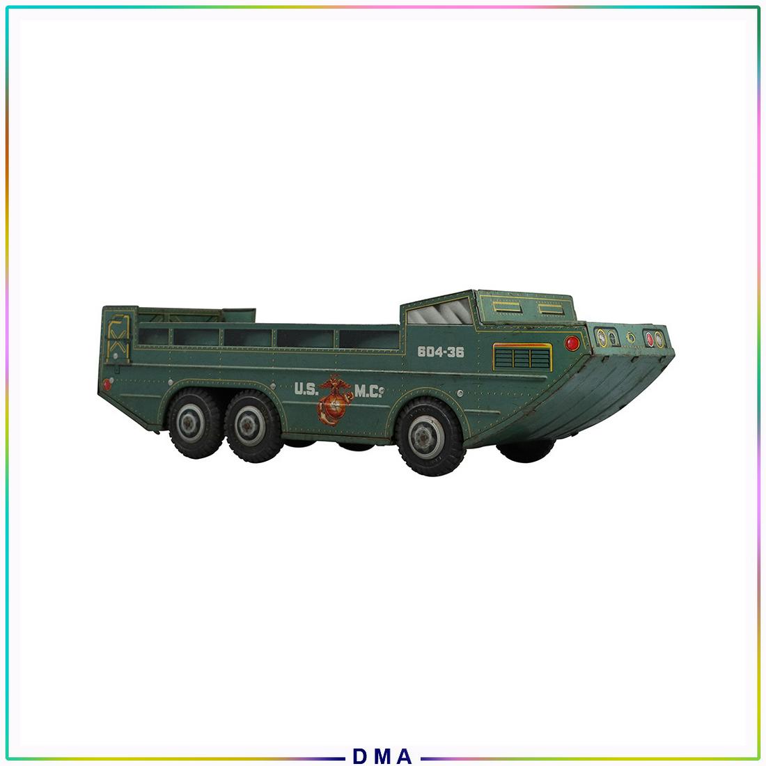 United States Marine Corps Tin Toy Amphibious Vehicle: United States Marine Corps Tin Toy Amphibious Vehicle. Vintage. Size: 6h x 20.5L x 6.5w