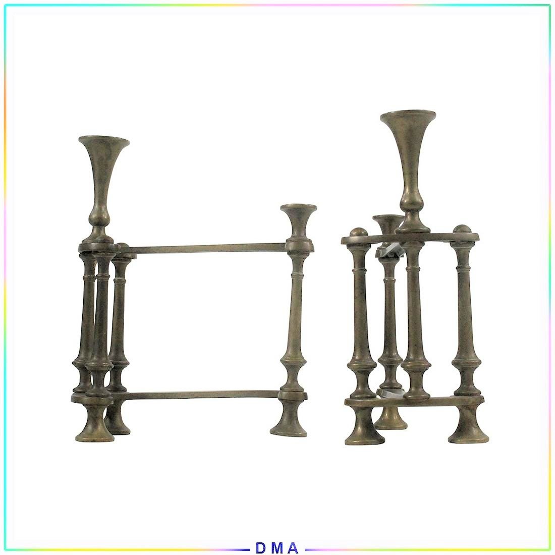 Pair Brass Fireplace Chenets William & Mary Style: Pair Brass Fireplace Chenets William & Mary Style. Size: 11 in. x 9 in.