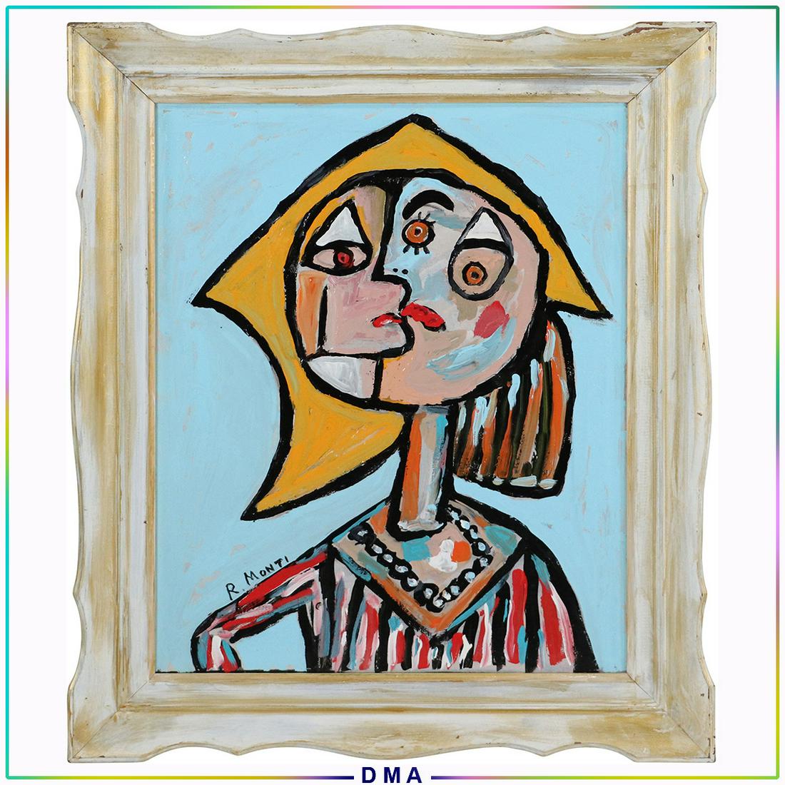 R Monti, Mid-Century Modern Abstract Portrait Woman O/c (1 of 9)