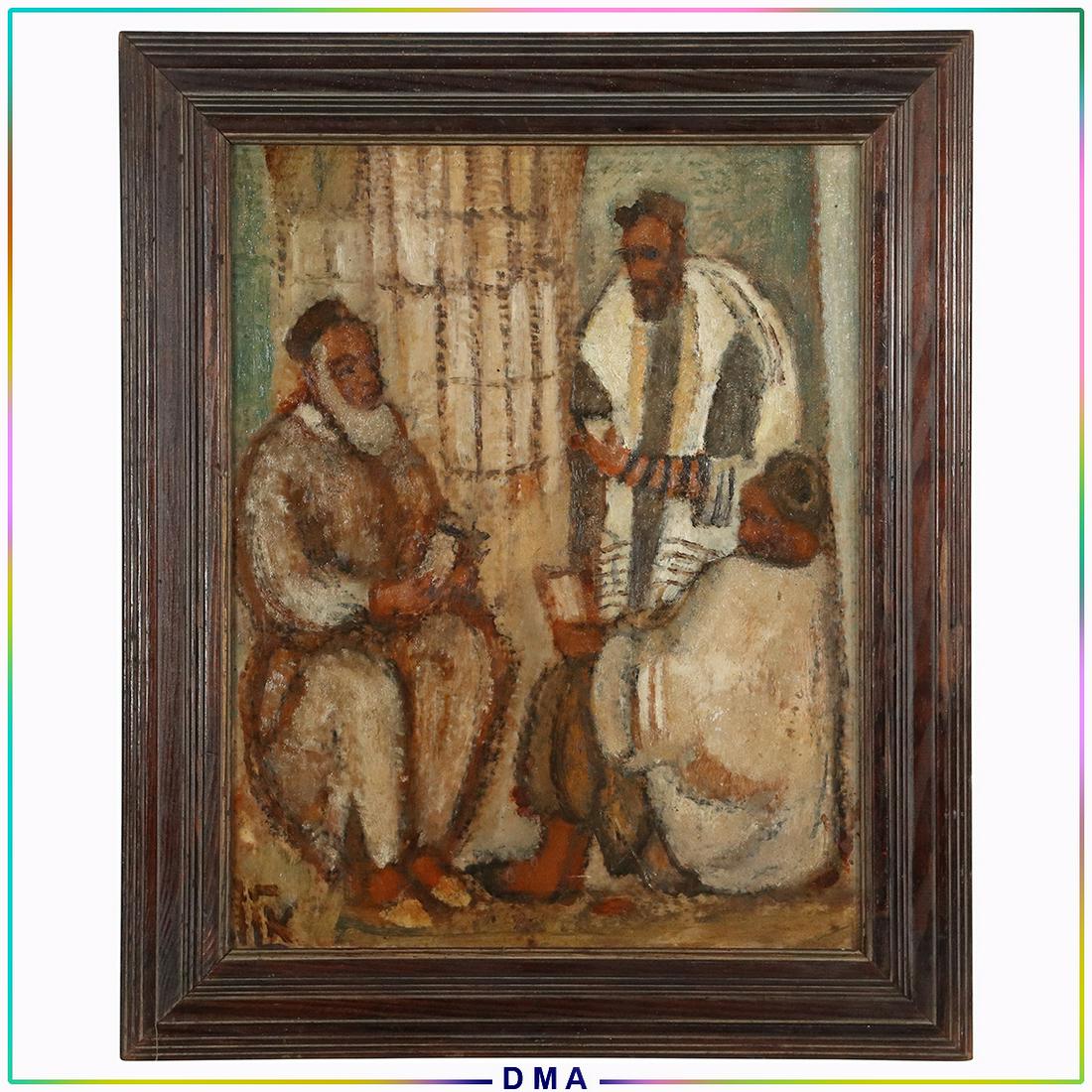 Manner of Mane Katz, Signed Oil/b Gathering of Rabbis (1 of 13)