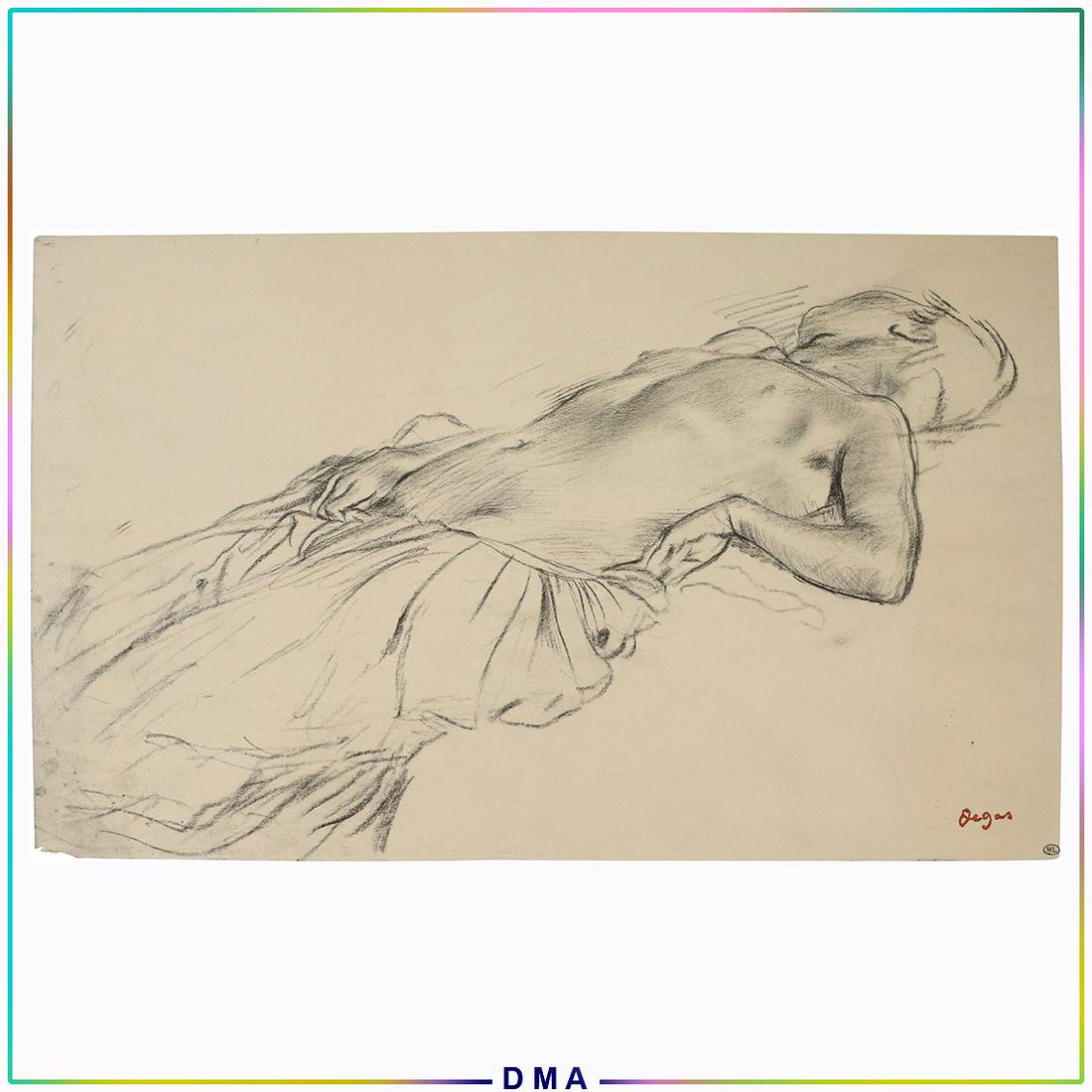 Degas, Vintage Lithograph Reclining Nude Woman: Degas, Vintage Lithograph Reclining Nude Woman. Size: 23.5 x 26.5 image, outside of frame: 27 x 39