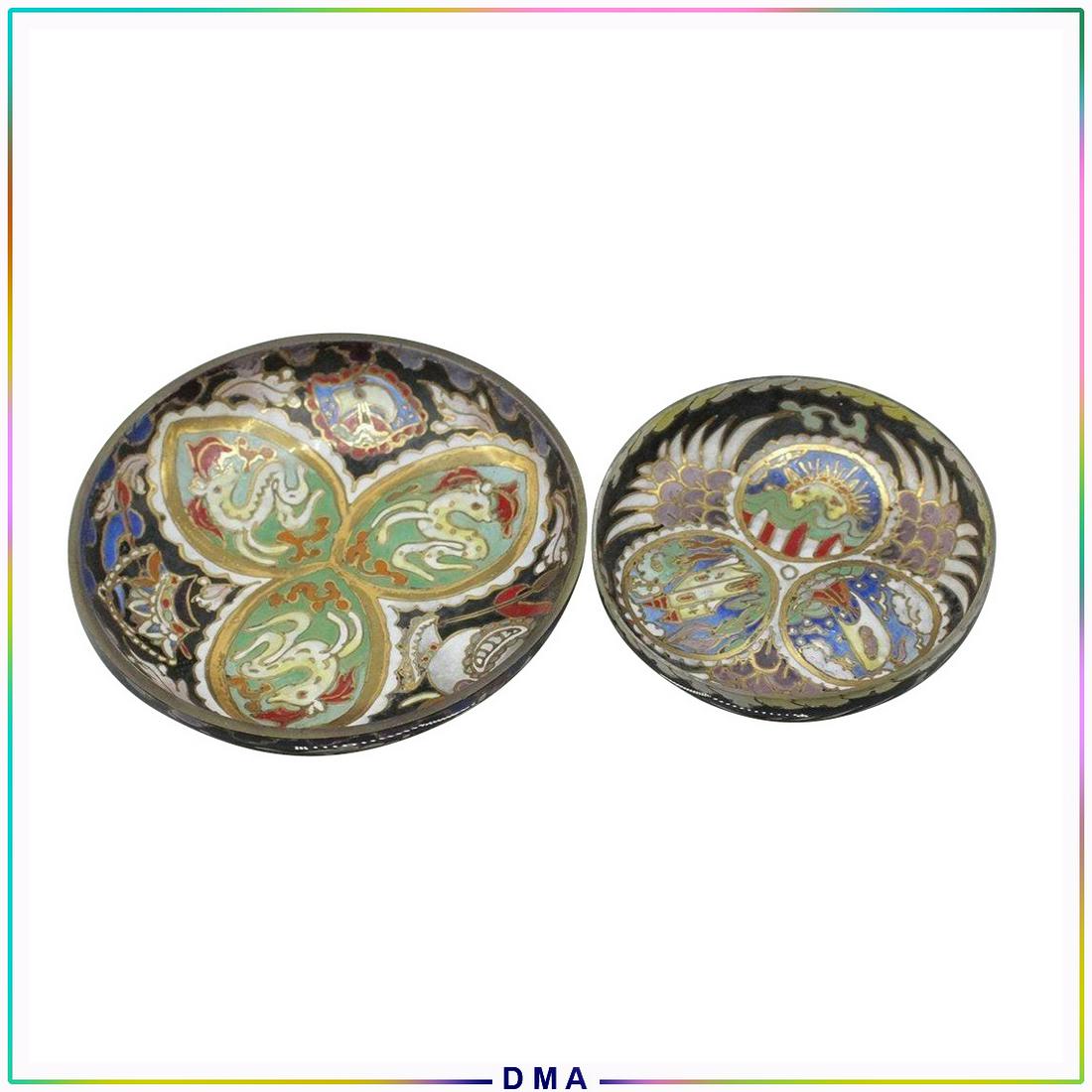 Two [2] Russian Decorated Enameled Glass Round Dishes (1 of 9)
