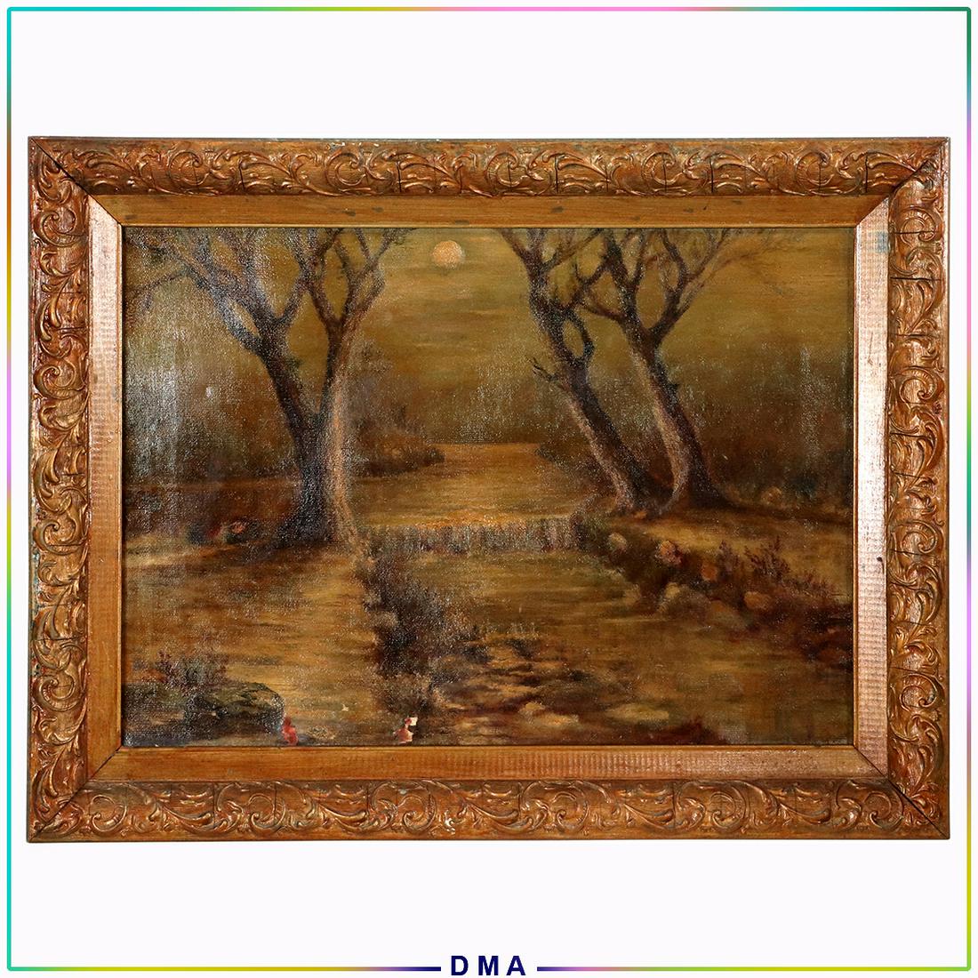 Vintage Oil Painting Moonlit Landscape Some Paint Loss (1 of 13)