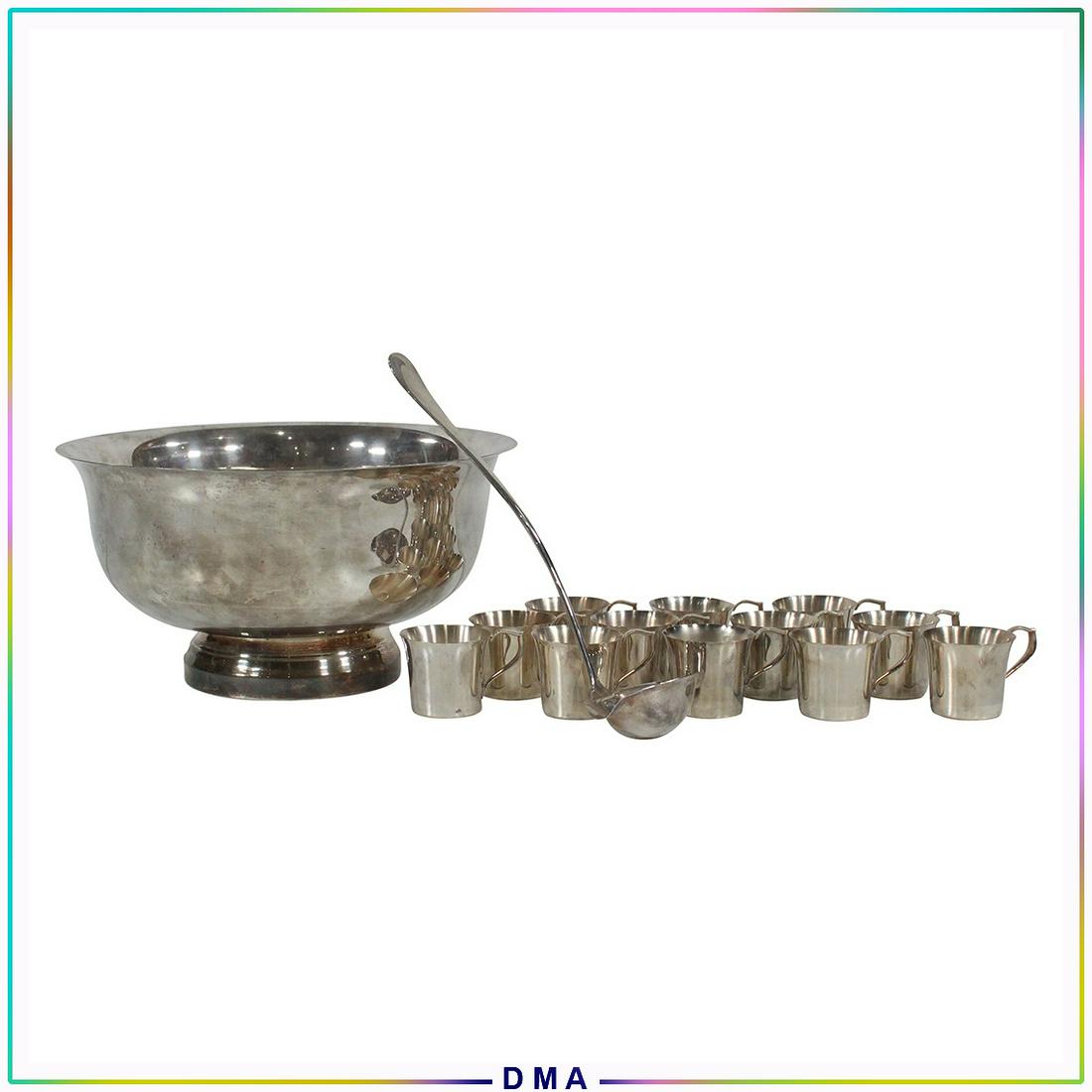 Wallace Silver Plate Punch Bowl with 12 Cups & Ladle (1 of 9)