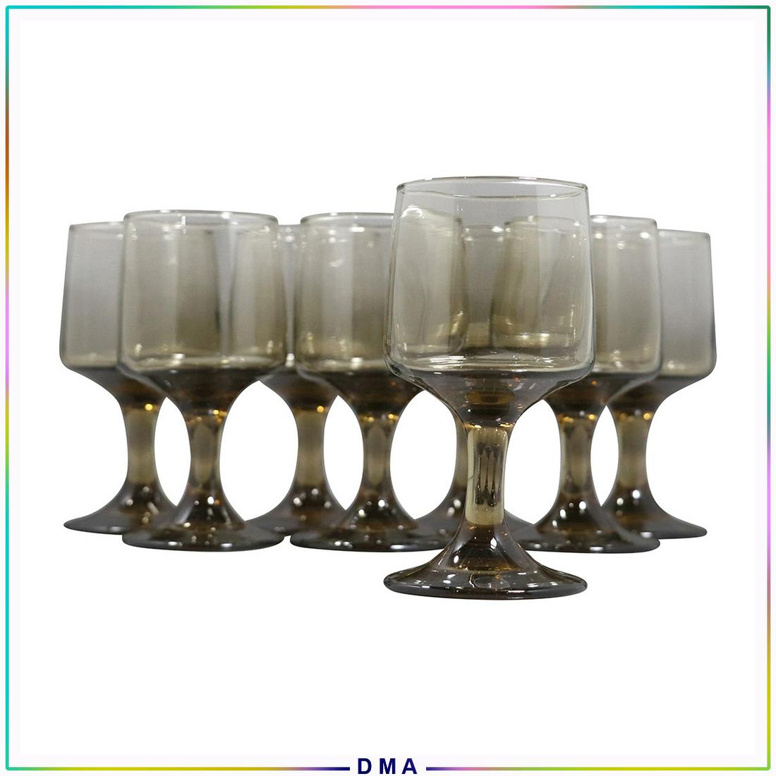 8 Mid-Century Smoke Glass Pedestal Base Cocktail Stems (1 of 6)